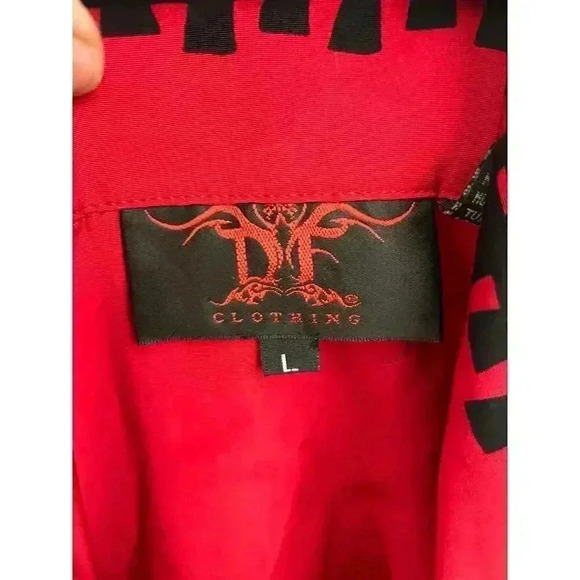 VTG Dragonfly Roadhouse Dragon Bones Button Down Shirt LARGE Single Stitch Red - Picture 11 of 11